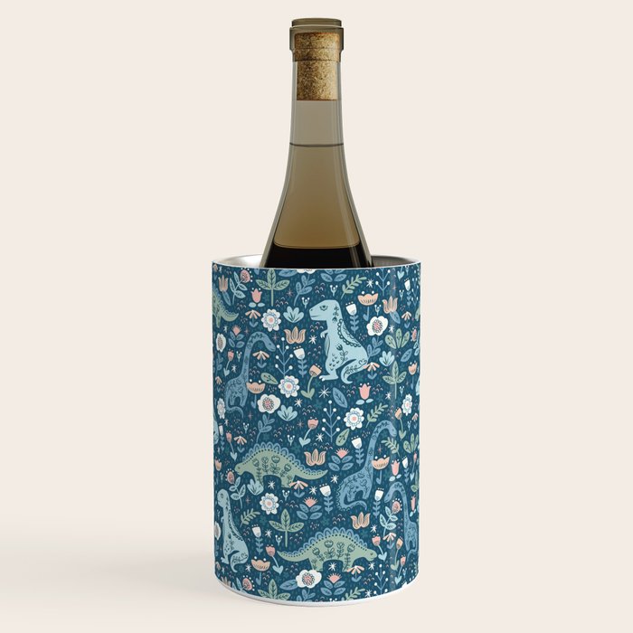 Folk Dinosaurs in Blue Wine Chiller Gallery Image 1