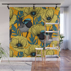 Fairy wren and poppies in yellow Wall Mural Gallery Image 1