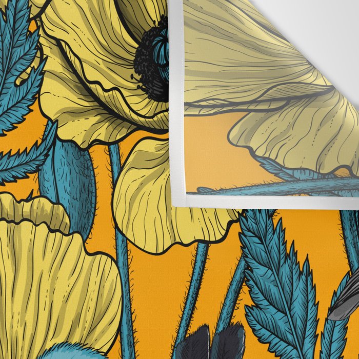 Fairy wren and poppies in yellow Wall Tapestry Gallery Image 3