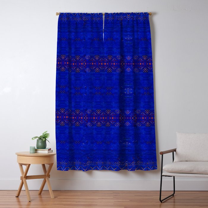 -A5- Royal Calm Blue Bohemian Moroccan Artwork. Window Curtain Gallery Image 1