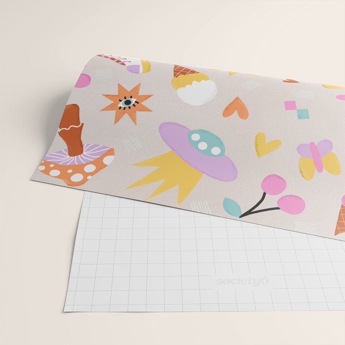 Pastel Nostalgic Doodles - Retro Teen Pattern Wrapping Paper Gallery Image 2