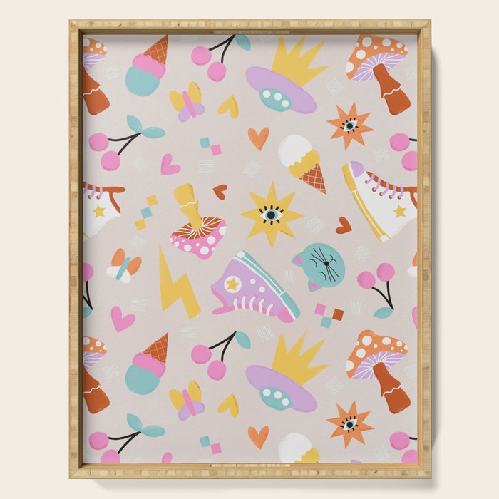 Pastel Nostalgic Doodles - Retro Teen Pattern Serving Tray Gallery Image 1