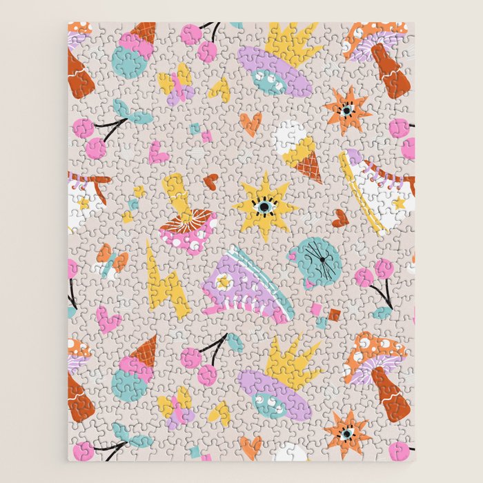 Pastel Nostalgic Doodles - Retro Teen Pattern Jigsaw Puzzle Gallery Image 1