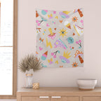 Pastel Nostalgic Doodles - Retro Teen Pattern Wall Tapestry Gallery Image 2