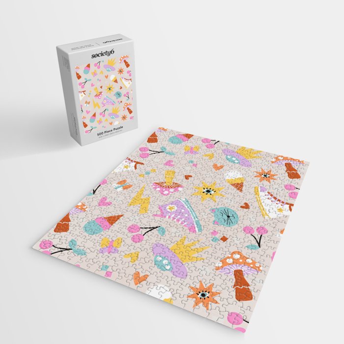 Pastel Nostalgic Doodles - Retro Teen Pattern Jigsaw Puzzle Gallery Image 2