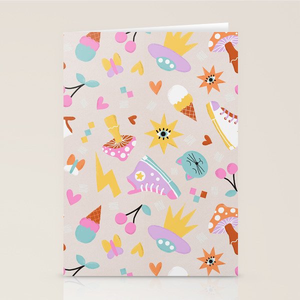 Pastel Nostalgic Doodles - Retro Teen Pattern Stationery Card Gallery Image 2