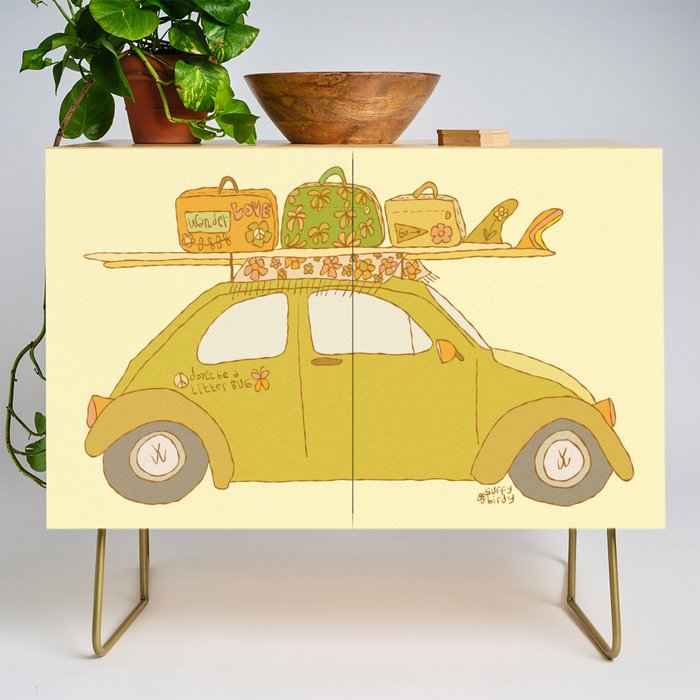 Wandering bug adventure mobile retro surf art by surfy birdy Credenza Gallery Image 1
