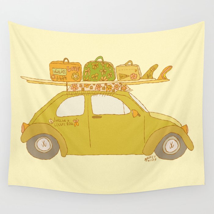 Wandering bug adventure mobile retro surf art by surfy birdy Wall Tapestry Gallery Image 4