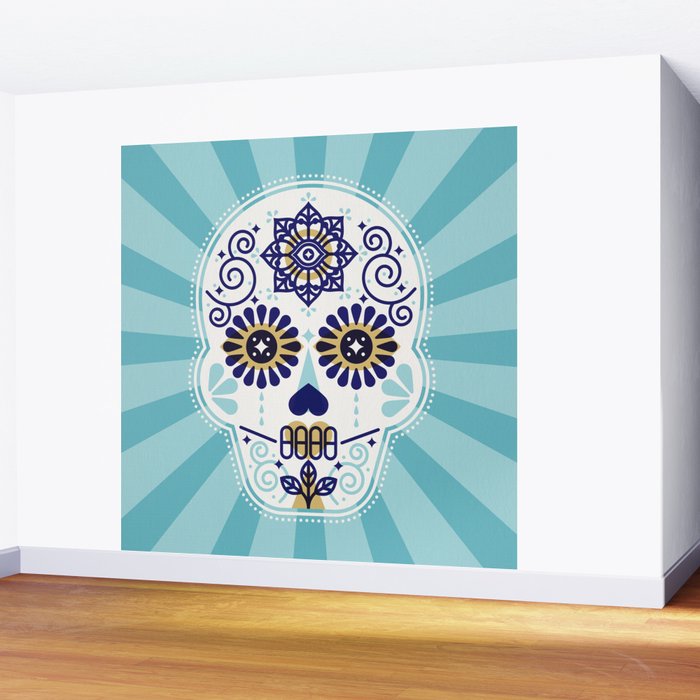 DÃ­a de Muertos â¢ Mexican Sugar Skull - Baby Blue Palette Wall Mural Gallery Image 2