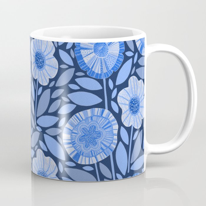 Folk Floral Blossoms in Midnight Blue Coffee Mug Gallery Image 1