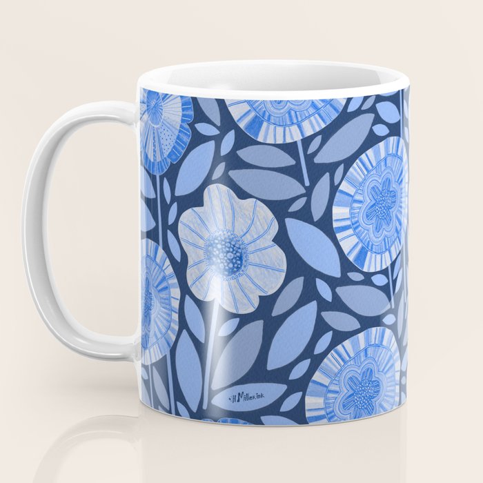 Folk Floral Blossoms in Midnight Blue Coffee Mug Gallery Image 3