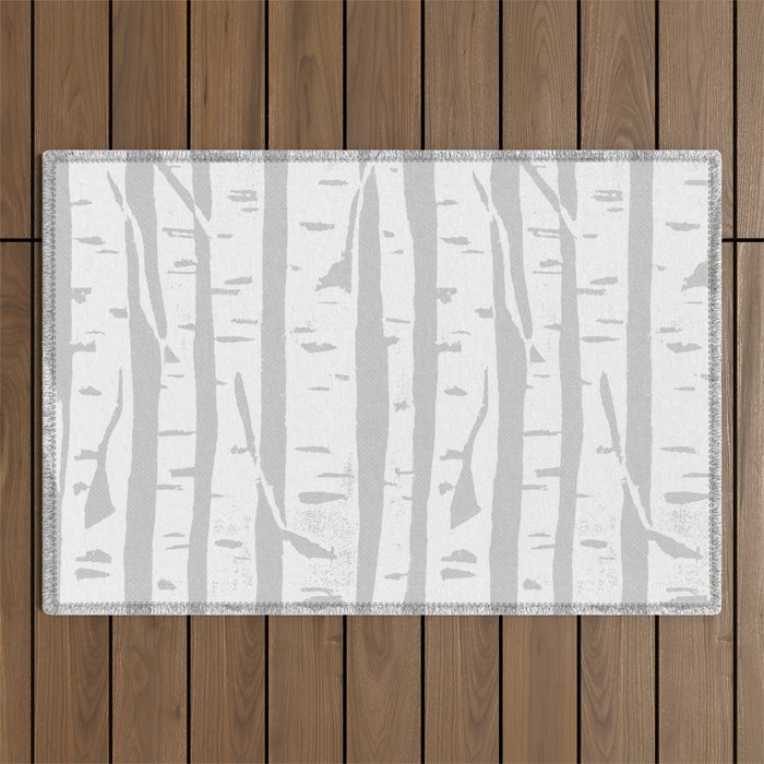 Woodcut Birches Grey Outdoor Rug Gallery Image 1