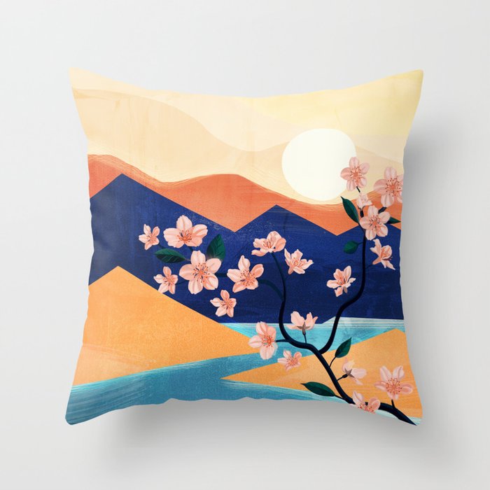 Warm spring sunchine near the flowing river Throw Pillow Gallery Image 6