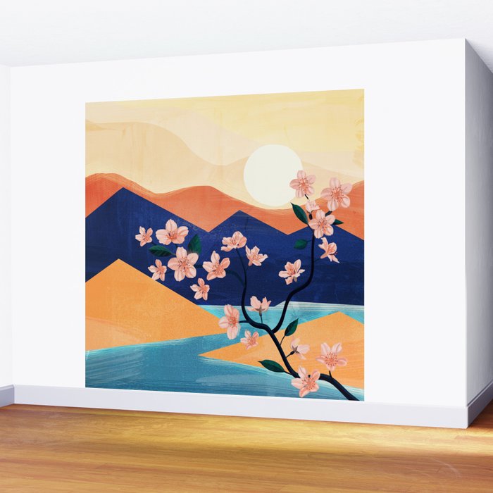 Warm spring sunchine near the flowing river Wall Mural Gallery Image 2