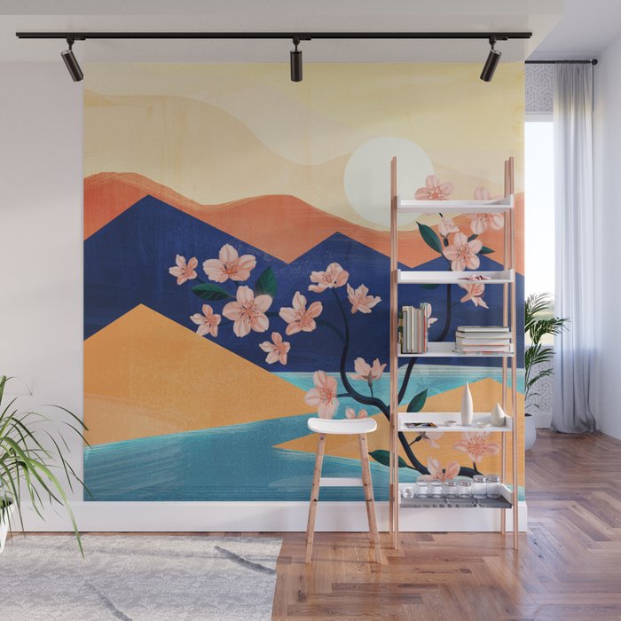 Warm spring sunchine near the flowing river Wall Mural Gallery Image 1