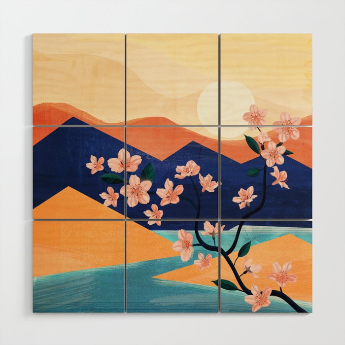 Warm spring sunchine near the flowing river Wood Wall Art Gallery Image 1