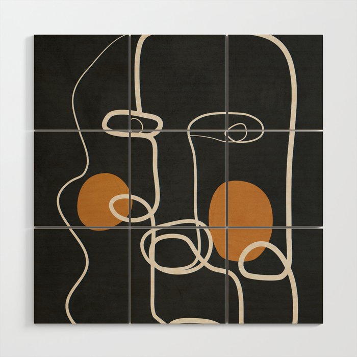 Abstract Face Line Art 04 Wood Wall Art Gallery Image 1