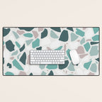Festive, Terrazzo Mosaic Pattern, Teal, Green, Sage, Dusky Pink Desk Mat Gallery Image 1