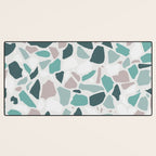 Festive, Terrazzo Mosaic Pattern, Teal, Green, Sage, Dusky Pink Desk Mat Gallery Image 3