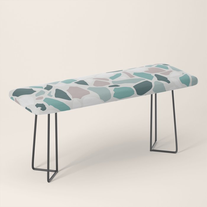Festive, Terrazzo Mosaic Pattern, Teal, Green, Sage, Dusky Pink Bench Gallery Image 1