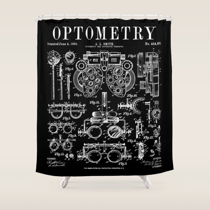 Optometrist Optometry Eye Doctor Tools Vintage Patent Print Shower Curtain Gallery Image 1