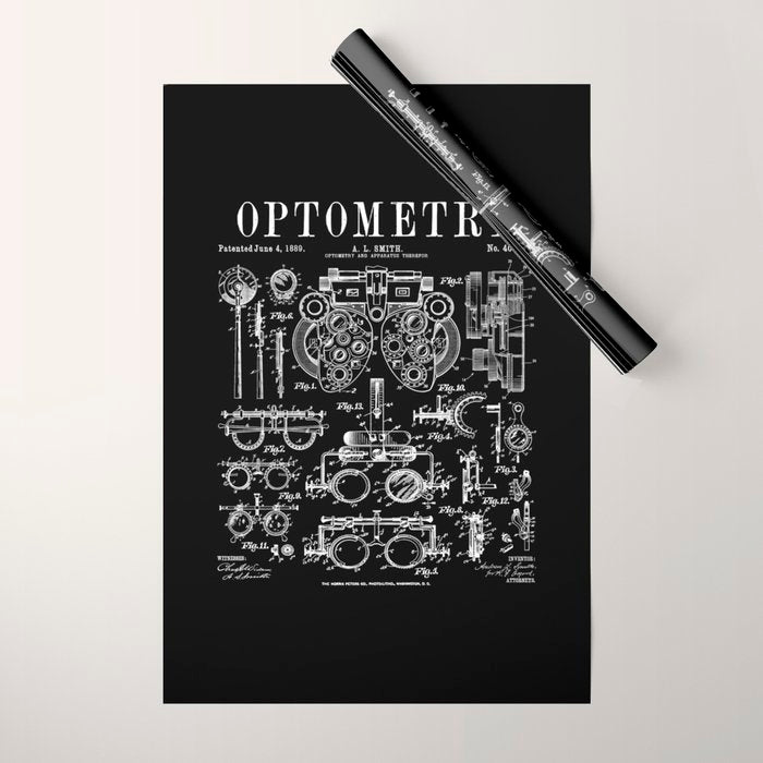 Optometrist Optometry Eye Doctor Tools Vintage Patent Print Wrapping Paper Gallery Image 1