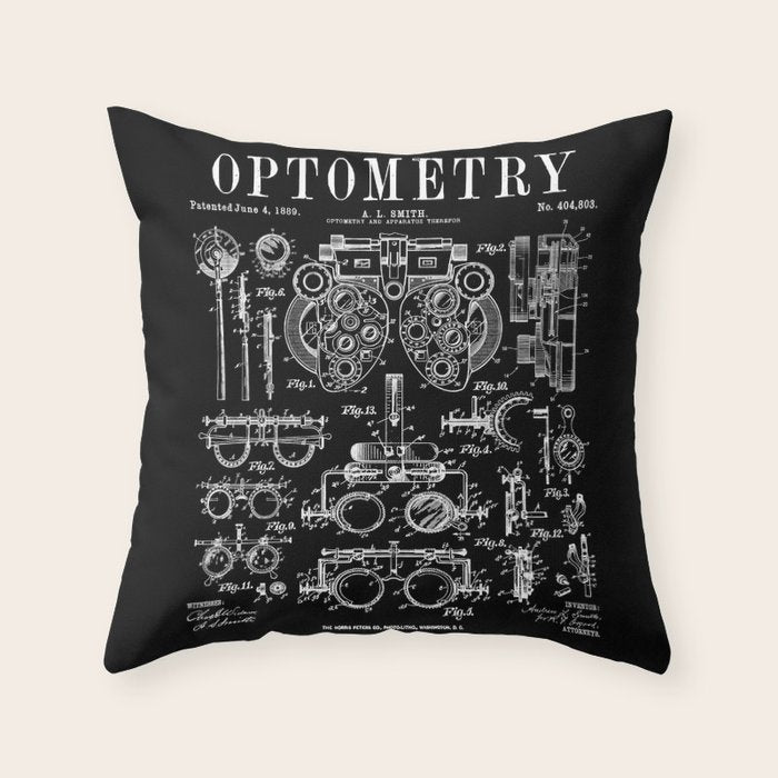 Optometrist Optometry Eye Doctor Tools Vintage Patent Print Throw Pillow Gallery Image 1