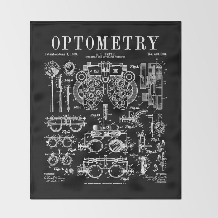 Optometrist Optometry Eye Doctor Tools Vintage Patent Print Throw Blanket Gallery Image 2