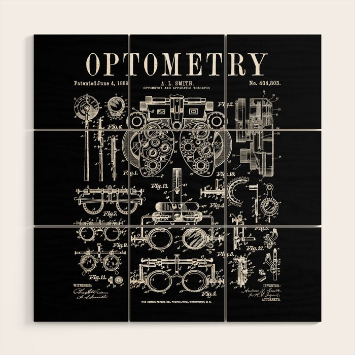 Optometrist Optometry Eye Doctor Tools Vintage Patent Print Wood Wall Art Gallery Image 1