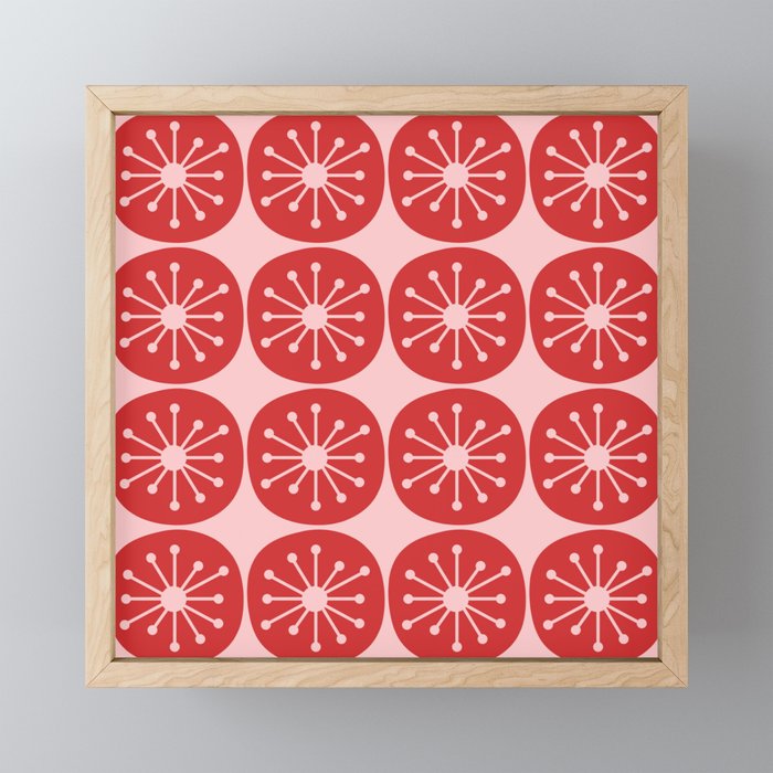 Atomic Age Mid Century Modern Retro Dots in Vintage Christmas Red and Pink Mini Art Print Gallery Image 1