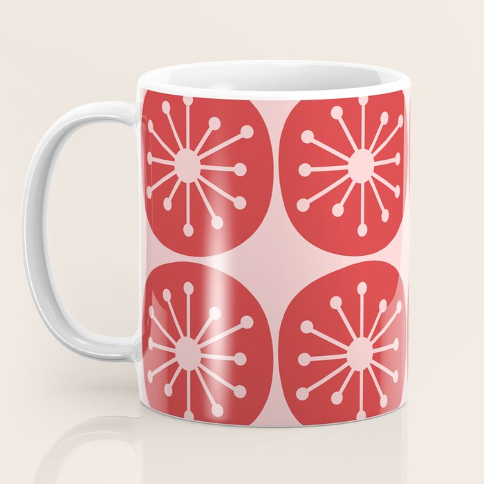 Atomic Age Mid Century Modern Retro Dots in Vintage Christmas Red and Pink Coffee Mug Gallery Image 3
