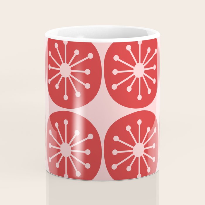 Atomic Age Mid Century Modern Retro Dots in Vintage Christmas Red and Pink Coffee Mug Gallery Image 4