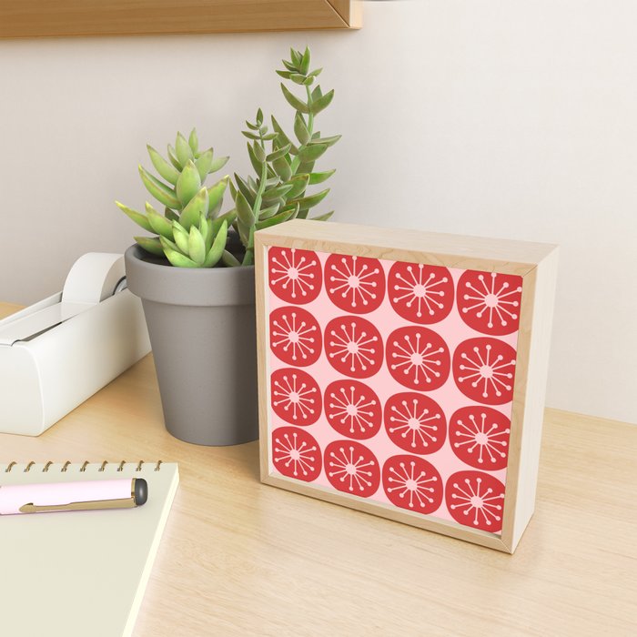 Atomic Age Mid Century Modern Retro Dots in Vintage Christmas Red and Pink Mini Art Print Gallery Image 2