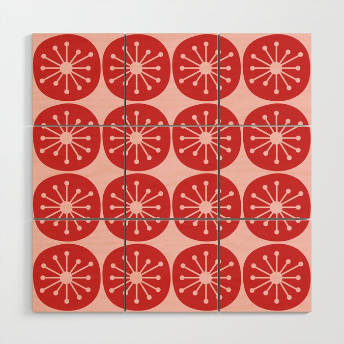 Atomic Age Mid Century Modern Retro Dots in Vintage Christmas Red and Pink Wood Wall Art Gallery Image 1