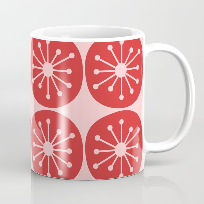 Atomic Age Mid Century Modern Retro Dots in Vintage Christmas Red and Pink Coffee Mug Gallery Image 1