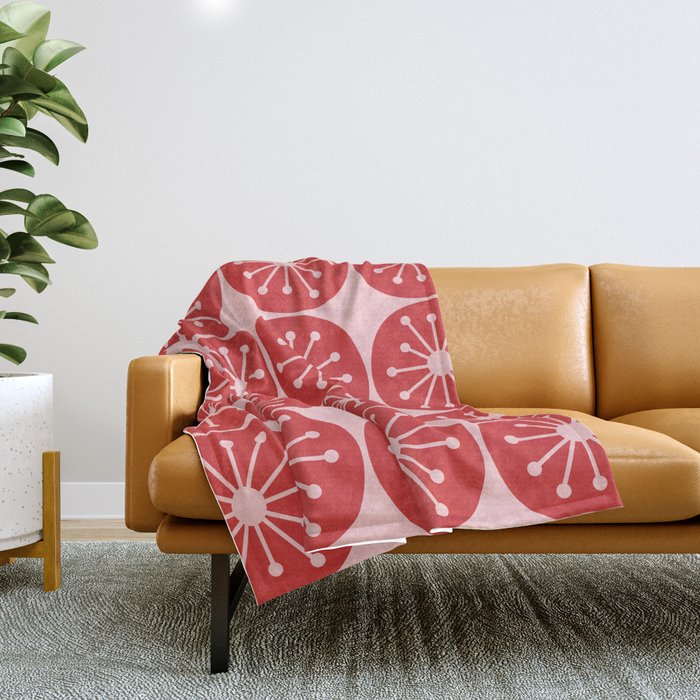 Atomic Age Mid Century Modern Retro Dots in Vintage Christmas Red and Pink Throw Blanket Gallery Image 1