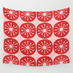 Atomic Age Mid Century Modern Retro Dots in Vintage Christmas Red and Pink Wall Tapestry Gallery Image 4