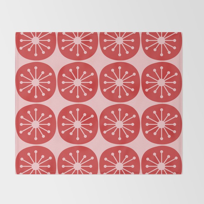 Atomic Age Mid Century Modern Retro Dots in Vintage Christmas Red and Pink Throw Blanket Gallery Image 2