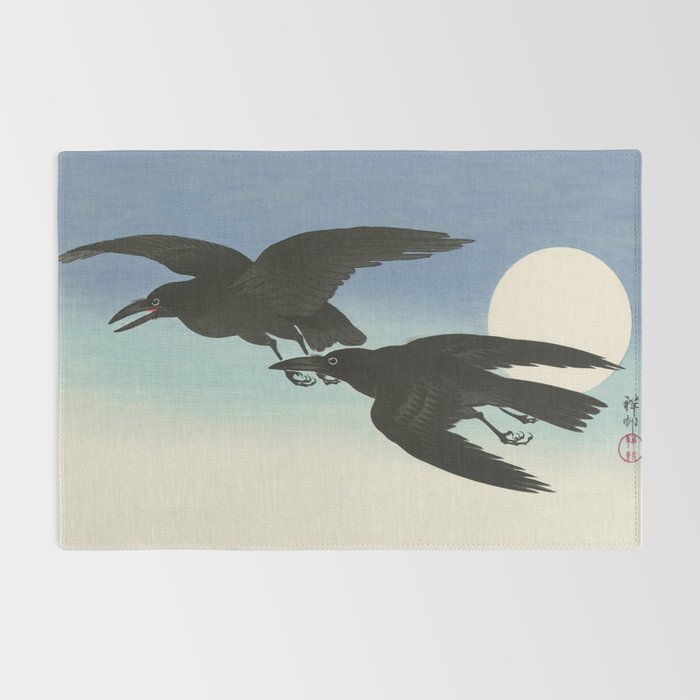 Two Crows mid flight - Vintage Japanese Woodblock Print Art Rug Gallery Image 2