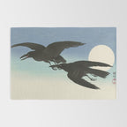 Two Crows mid flight - Vintage Japanese Woodblock Print Art Rug Gallery Image 2