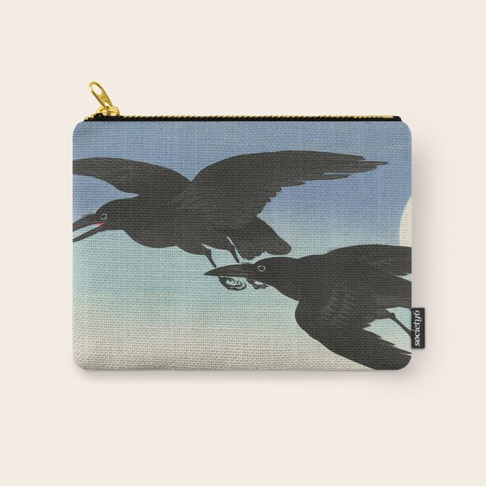 Two Crows mid flight - Vintage Japanese Woodblock Print Art Carry All Pouch Gallery Image 1
