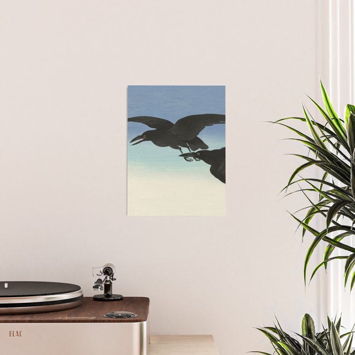 Two Crows mid flight - Vintage Japanese Woodblock Print Art Poster Gallery Image 2