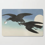 Two Crows mid flight - Vintage Japanese Woodblock Print Art Cutting Board Gallery Image 1