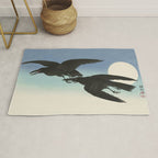Two Crows mid flight - Vintage Japanese Woodblock Print Art Rug Gallery Image 1