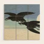 Two Crows mid flight - Vintage Japanese Woodblock Print Art Wood Wall Art Gallery Image 1
