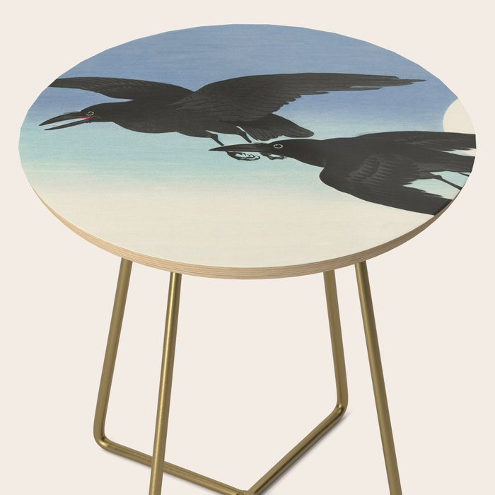 Two Crows mid flight - Vintage Japanese Woodblock Print Art Side Table Gallery Image 2