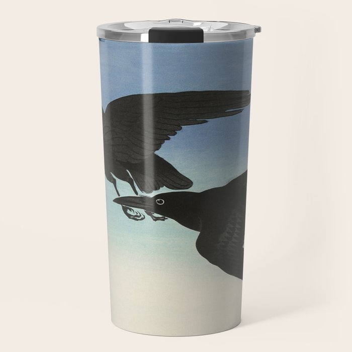Two Crows mid flight - Vintage Japanese Woodblock Print Art Travel Mug Gallery Image 1