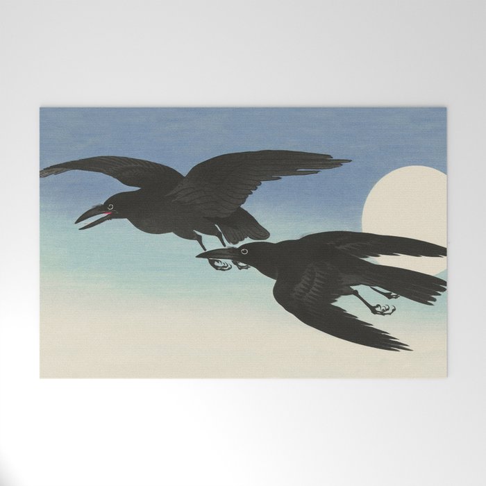 Two Crows mid flight - Vintage Japanese Woodblock Print Art Welcome Mat Gallery Image 1