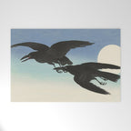Two Crows mid flight - Vintage Japanese Woodblock Print Art Welcome Mat Gallery Image 1