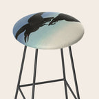 Two Crows mid flight - Vintage Japanese Woodblock Print Art Stool Gallery Image 2